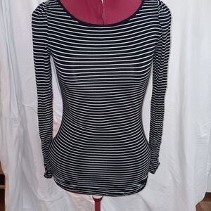 White House Black Market Monochrome Striped Long Sleeve Top